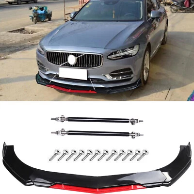 Front Bumper Lip Splitter Red + Strut Rods For Volvo S40 S60 S80 2006-2018 - Imagem 1 de 4