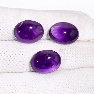 Natural Purple Amethyst Oval Cabochons 3 Pc Lot Loose Gemstone 26 Cts 16X12X6 mm - Picture 1 of 3