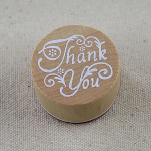 "Thank You" Pattern Wooden Rubber Stamp Round Shape Handwriting Wishes Craft Art - Picture 1 of 6