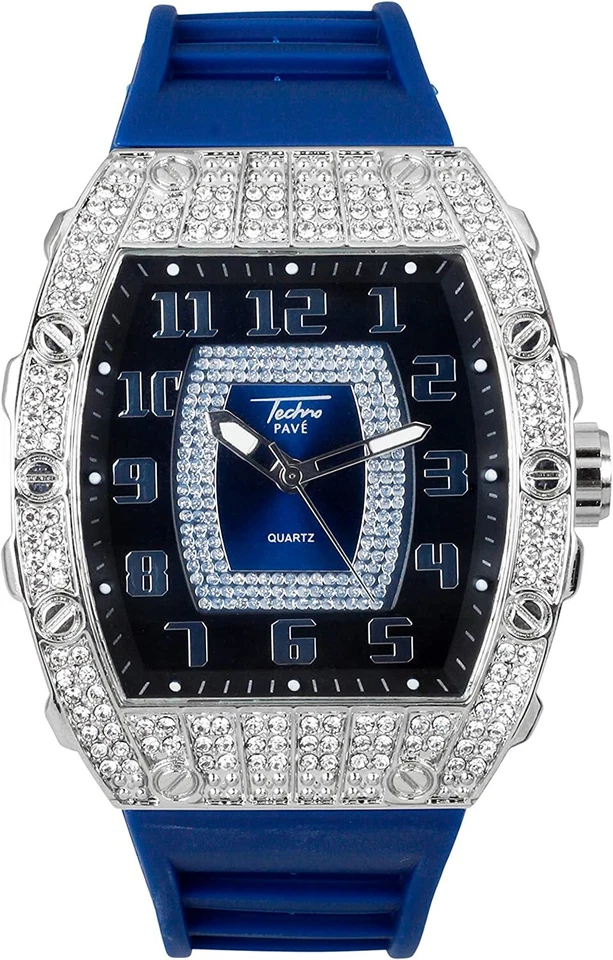 Reloj Hombre Helado Bling Rapero Simular Laboratorio Diamante Goma Lujo Rectángulo Plateado Foto 1 de 4