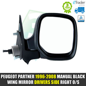 PEUGEOT PARTNER VAN 96-2008 MANUAL BLACK DOOR WING MIRROR DRIVERS SIDE RIGHT O/S