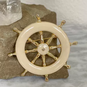 Spilla vintage anni 80 tono oro bianco NAVI RUOTA barca a vela spiaggia nautica Lg - Foto 1 di 8