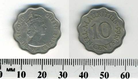 Mauritius 1965 - 10 Cents Copper-Nickel Coin - Queen Elizabeth II - Scalloped Cover