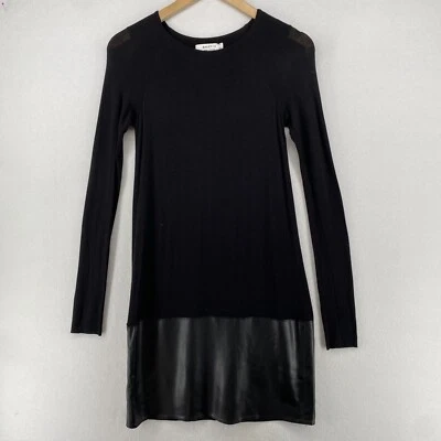 BAILEY 44 Dress XS Trystan Bodycon Shift Long Sleeve Faux Leather Trim Black USA - Image 1 of 4