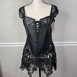 Sexy Lingerie Dreamgirl Black faux Leather  Lace  Babydoll  Size Large 38 corset