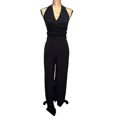 Mono Boston Propio Halter Cuello en V Negro Sólido Elegante Pierna Recta Talla 0 Foto 1 de 4