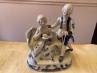 Vintage Porcelain Colonial Blue and White Figures Tea party Couple on Couch 