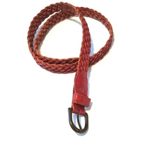 Genuine Braided Leather Belt Large Women's Red Thin 38 1/2" Length 7/8" Wide - Picture 1 of 3