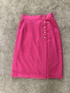 NY Invasion Wrap Skirt Sz 16🦋Midi Party Chic Buttons Vintage Fuchsia Pink - Picture 1 of 10