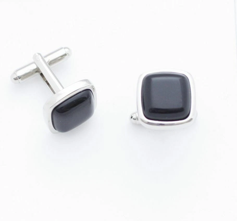 C0465 GEMELOS GEMELOS REDONDOS CUADRADOS BRILLANTES ÓNIX NEGRO PIEDRA PRECIOSA CONVEX Foto 1 de 1