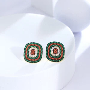 Multicolored CZ Square Stud Earrings Cubic Zirconia Women Fashion Brand Jewelry - Bild 1 von 7