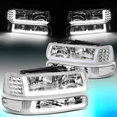 Para 1999-2002 Silverado -2006 Suburban LED DRL farol de barra + lâmpada de para-choque cromada - Imagem 1 de 4