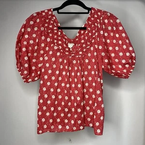 Edme & Esyllte To The Sun Blouse Women's Small Red Birds Cotton Puff Sleeve Boho - Picture 1 of 7