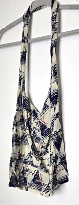 Free People Womens Fabric Tote Shopping Bag Blue White Cotton Linen Purse Hippie - Image 1 of 4