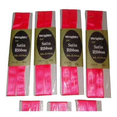 Cinta de satén Wrights de colección 3/8" rosa intenso 8 pies cada lote de 7 adornos de costura artesanal Foto 1 de 4