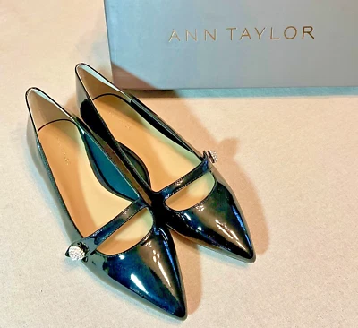 Ann Taylor Sylvan MaryJane Blk Patent Leather Jewel Button 7M w/Box NEW! NWB - Image 1 of 4