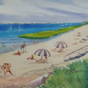Cape Cod Seascape Beach Scene Watercolor Painting Signed L. Bloom Matte 10.5x8.5 - Picture 1 of 8