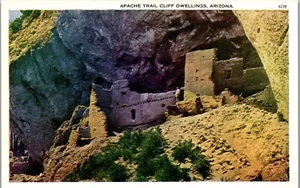 Vintage Postcard Native American Apache Trail Cliff Dwellings Arizona 1920's - Picture 1 of 4