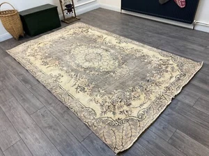 Turkish Area Rug, Gray Rug, handmade Wool Rug, Antique Rug, Oushak Rug 6.4x10 ft - Picture 1 of 10