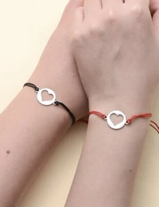2Pcs Heart Couple Bracelet Love Friendship Distance Bracelet Set Braided Rope - Picture 1 of 4