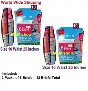 New Hanes Premium Briefs 12 Briefs/Panties Multi Color Girls Size 10 /25 inch - Picture 1 of 18