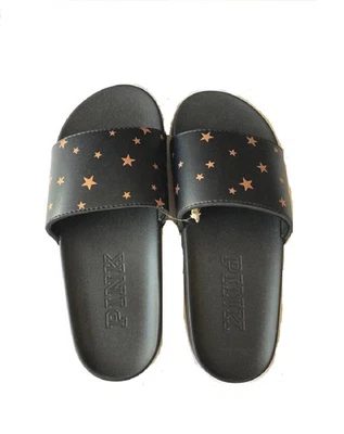 Victoria's Secret Rosa Correa Única Slides Negro Brillo Estrellas Nuevo con Etiquetas Foto 1 de 4