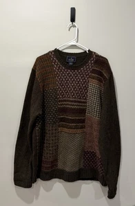 Vintage Brooks Brothers Size XL 100% Shetland Wool Crewneck Sweater Patchwork - Picture 1 of 3