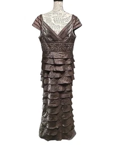 Vestido Adrianna Papell Marrón Brillante Multicapa Cuentas Capricho Hada - Imagen 1 de 10