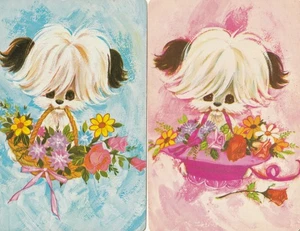 Pair of Cute Puppies with Baskets, Swap Cards - Bild 1 von 1