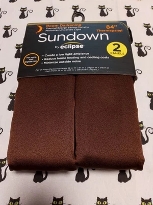 NIP Sundown Eclipse room darkening 2 panels brown curtains rod pocket 52" x 84" - Image 1 of 4