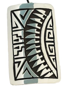 Sterling Silber Anhänger von SRM Yazzie Navajo Tribal Overlay 30,85g Rechteck - Bild 1 von 5