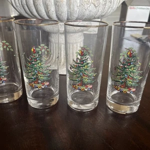 Vintage SPODE CHRISTMAS TREE-Highball Glasses 8 oz Set of 4-Never used Orig Box - Picture 1 of 13