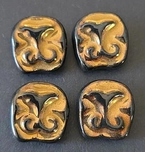 Set 4 bottoni quadrati vintage in ceramica nera e oro - Foto 1 di 3