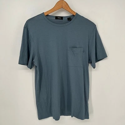 Camisa Theory Para Hombre Grande Azul Pima Algodón Bolsillo Camiseta Cuello Redondo Manga Corta Foto 1 de 4