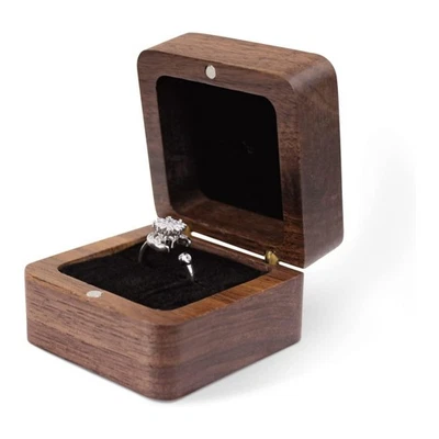 Personalized Wooden Ring Box Elegant Engraved Square Wedding Proposal Holder Box - image 1 of 4