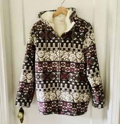 Blair Scandinavian Floral Fleece Print Hooded Jacket Women’s Size M Sherpa Lined - Image 1 of 4