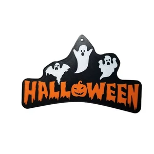 Halloween Ghost Pumpkin 3D Printed Sign Black Orange Spooky Decor Gothic - Picture 1 of 5