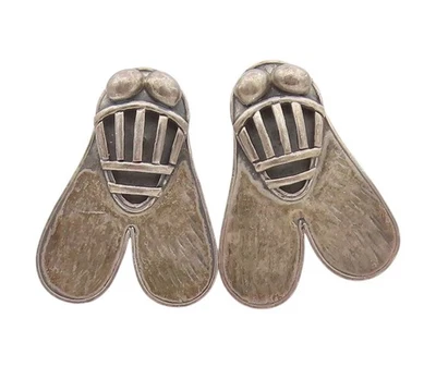 Pendientes vintage de plata de ley 925 tallados lisos diseño de insectos cigarra EG13905 Foto 1 de 4