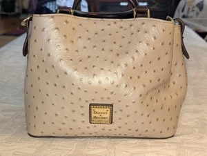 Dooney & Bourke Ostrich Small Barlow Satchel Purse Bag Brown Textured Red Lined - Picture 1 of 18