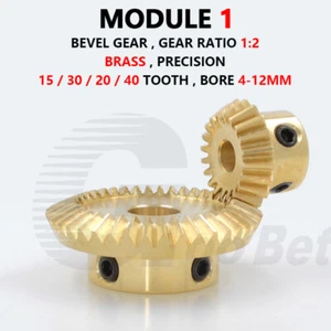 Module 1 Bevel Gear Brass 90° 1:2 Pairing 15/20/30/40 Tooth Miter Gear Precision - Picture 1 of 10