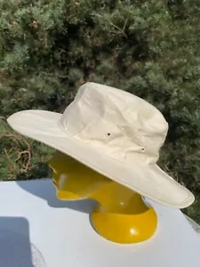 Vtg classic white cotton canvas Cricket sun hat green wide brim S - Picture 1 of 3