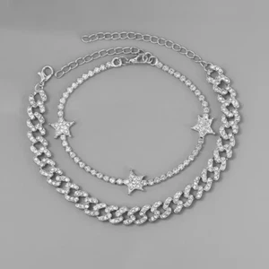 2Pcs/Set Punk Miami Cuban Link Chain Rhinestone Bracelets for Women - Picture 1 of 13