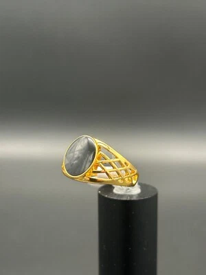 SIEGELRING - vergoldet - schwarzer Stein - Damen Unisex Gr. 57-61 Gold Hollow - Bild 1 von 4