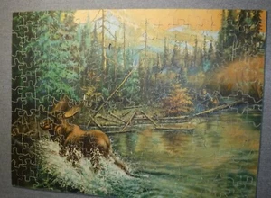Vintage 1930's Palatial Jigsaw Puzzle "Unexpected Shot" Moose & Hunters Complete - Picture 1 of 21
