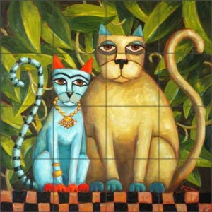 Mural de cerámica artística Cindy Revell azulejo de gato salpicadero POV-CR004 - Imagen 1 de 7