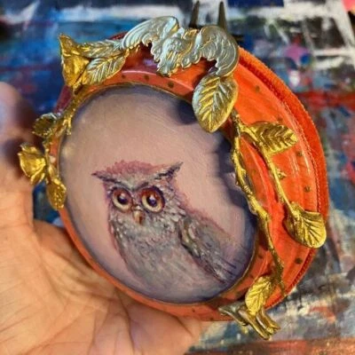 Pintura Original Búho Pájaro Retrato Arte Detalles Dorados Estilo Vintage Artettina Foto 1 de 4