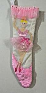 Pink Tutu Ballerina Christmas Stocking Rosebud Rhinestones 21" Dancer Fireplace - Picture 1 of 4