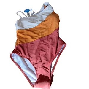 Neu mit Etikett Cupshe elfenbein orange rot One-Shoulder-Badeanzug Größe S Colorblock - Bild 1 von 17