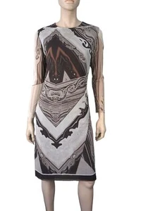 PETITE POIS x VIVIAN G sz L Brown and Gray Abstract Printed Stretch Mesh Dress - Picture 1 of 4