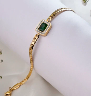 Pulseira de prata esterlina 925 com pedra preciosa esmeralda verde presente para todos - Imagem 1 de 4